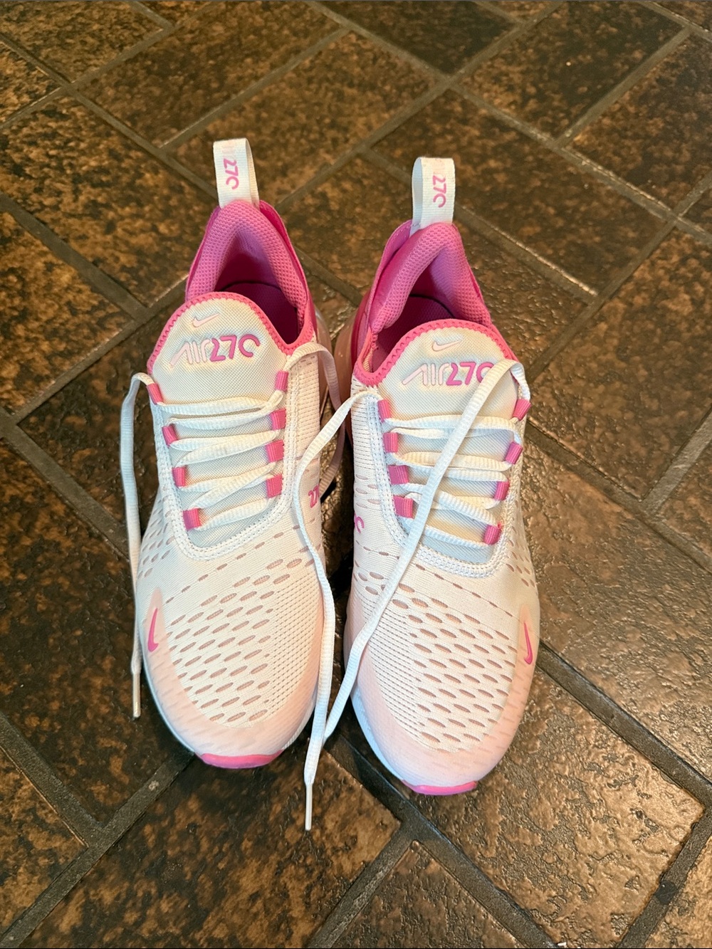 Nike White and Pink Air270 Women's Running Shoes